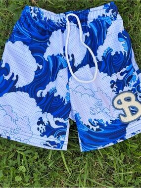 Kids Blue Bucketsquad Wave Vacation Shorts with Drawstring